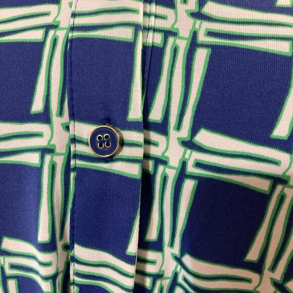 J. McLaughlin Women's Belted Dress SZ M Blue Square Print Stretch Retro 70s - Picture 5 of 11